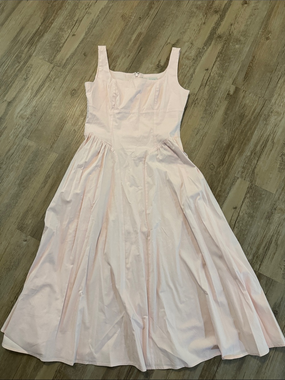 Wayf Pale Pink Sleeveless Midi Dress with Full Skirt